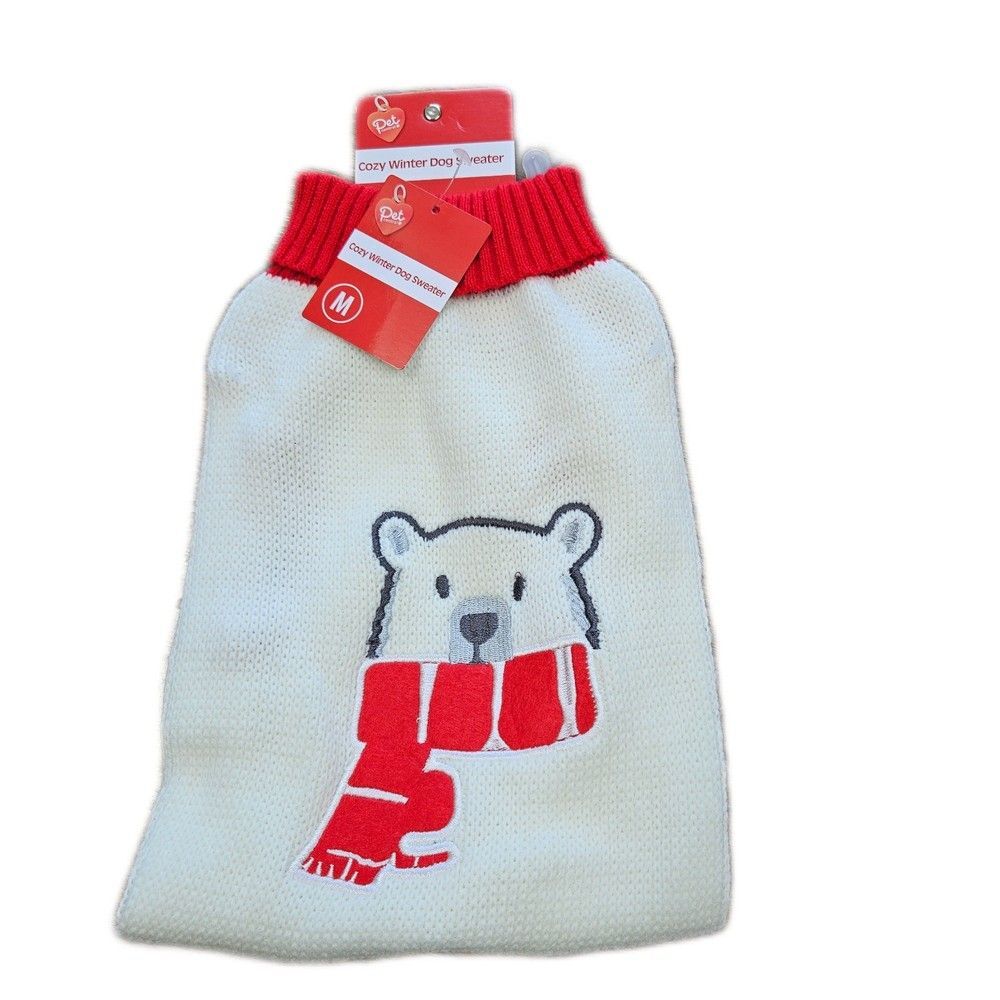 Pet Central Cozy Winter Dog Sweater Coat White Polar Bear Size Medium NWT